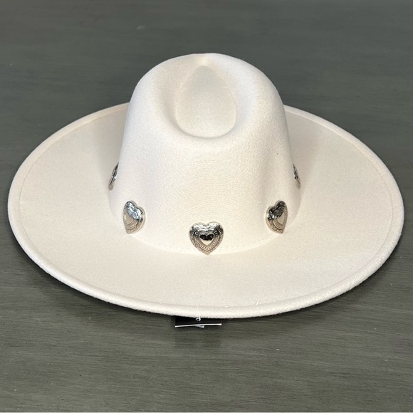 Winter White Rancher Rolled Pencil Wide Brim Teardrop 3D Silver Heart Band Hat main image 7